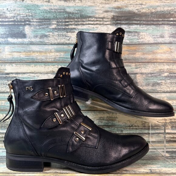 Nero Giardini Boots Womens 10/40 Black Leather Zip Moto Biker Ankle Grunge Punk - Picture 1 of 11